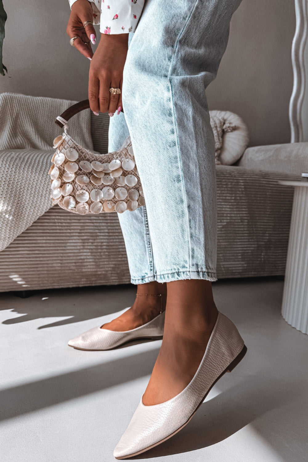 Step In Style Nelisa Beige Faux Leather Ballet Flats