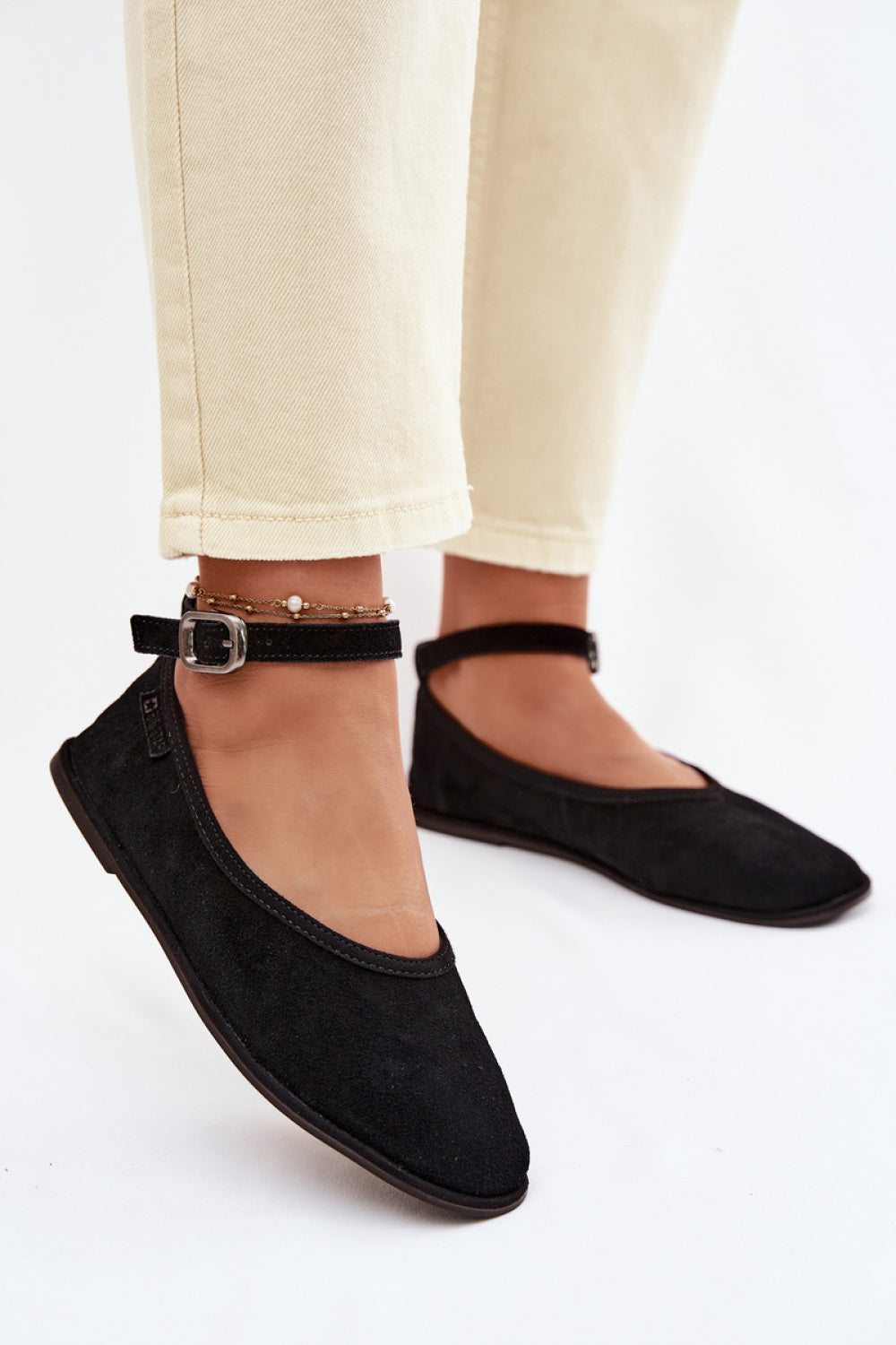 Step In Style Black Suede Flat Ballet Flats