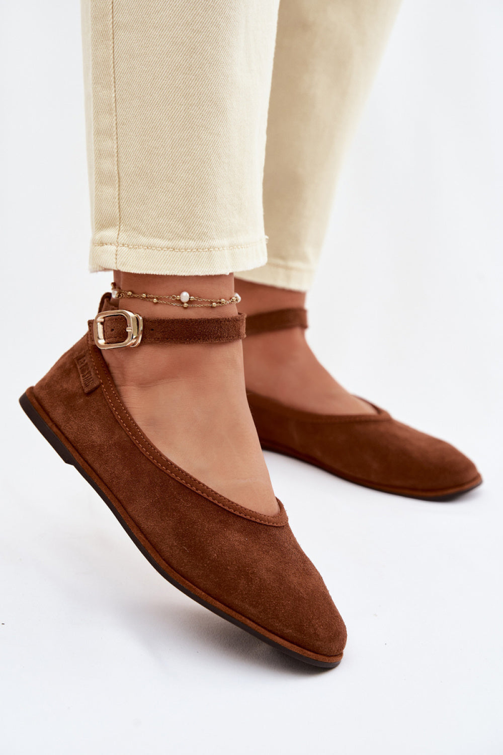 Step In Style Camel Suede Flat Ballet Flats