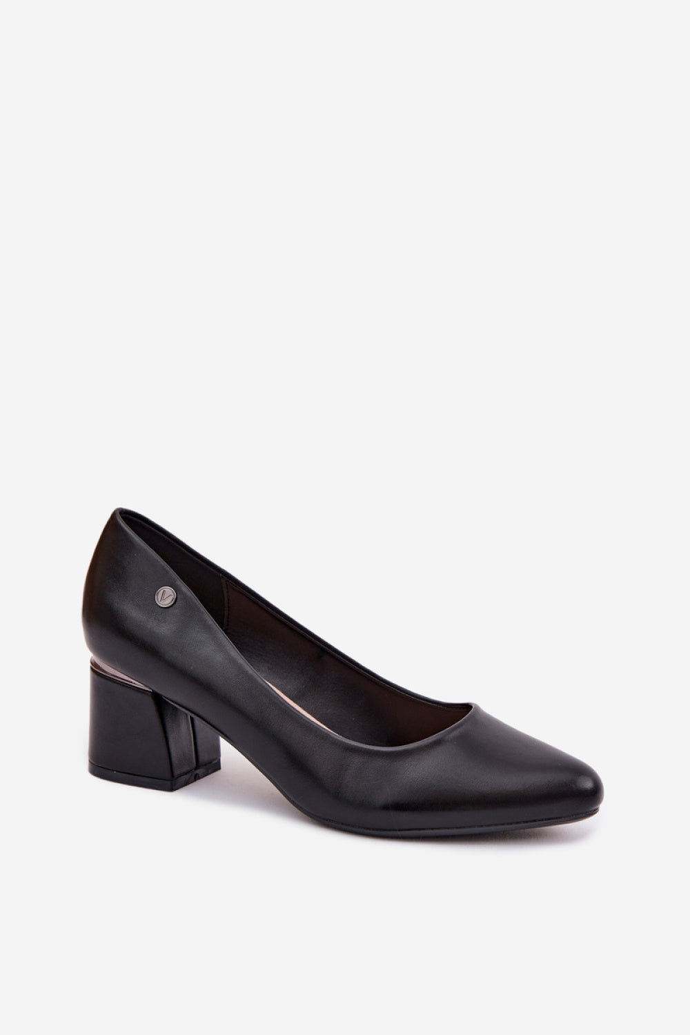 Step In Style Vinceza Black Faux Leather Block Heel Court Shoes - view 2