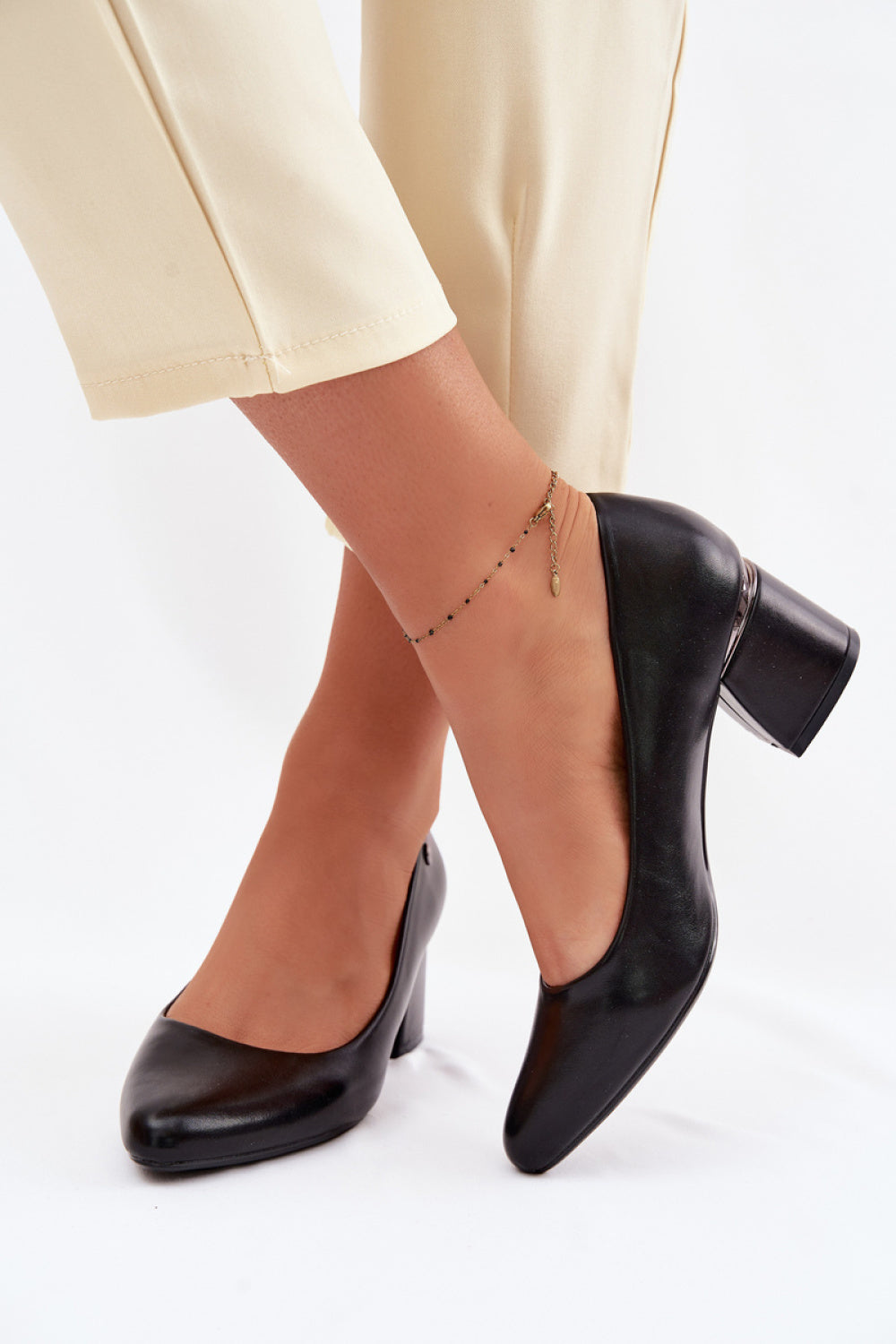 Step In Style Vinceza Black Faux Leather Block Heel Court Shoes - view 3