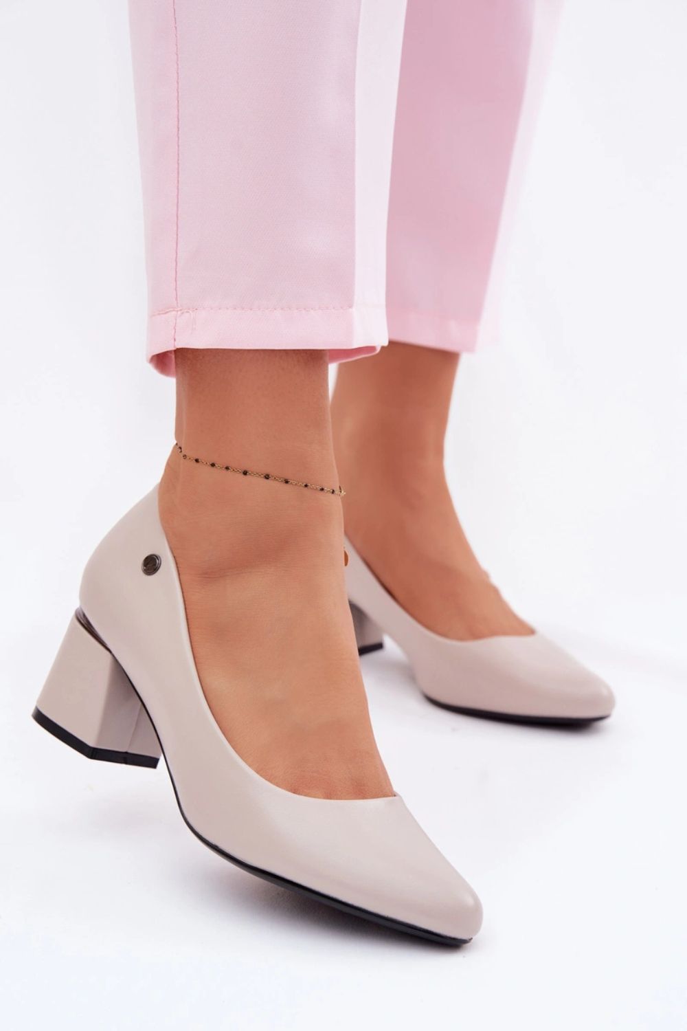 Step In Style Vinceza Grey Faux Leather Block Heel Court Shoes - view 3
