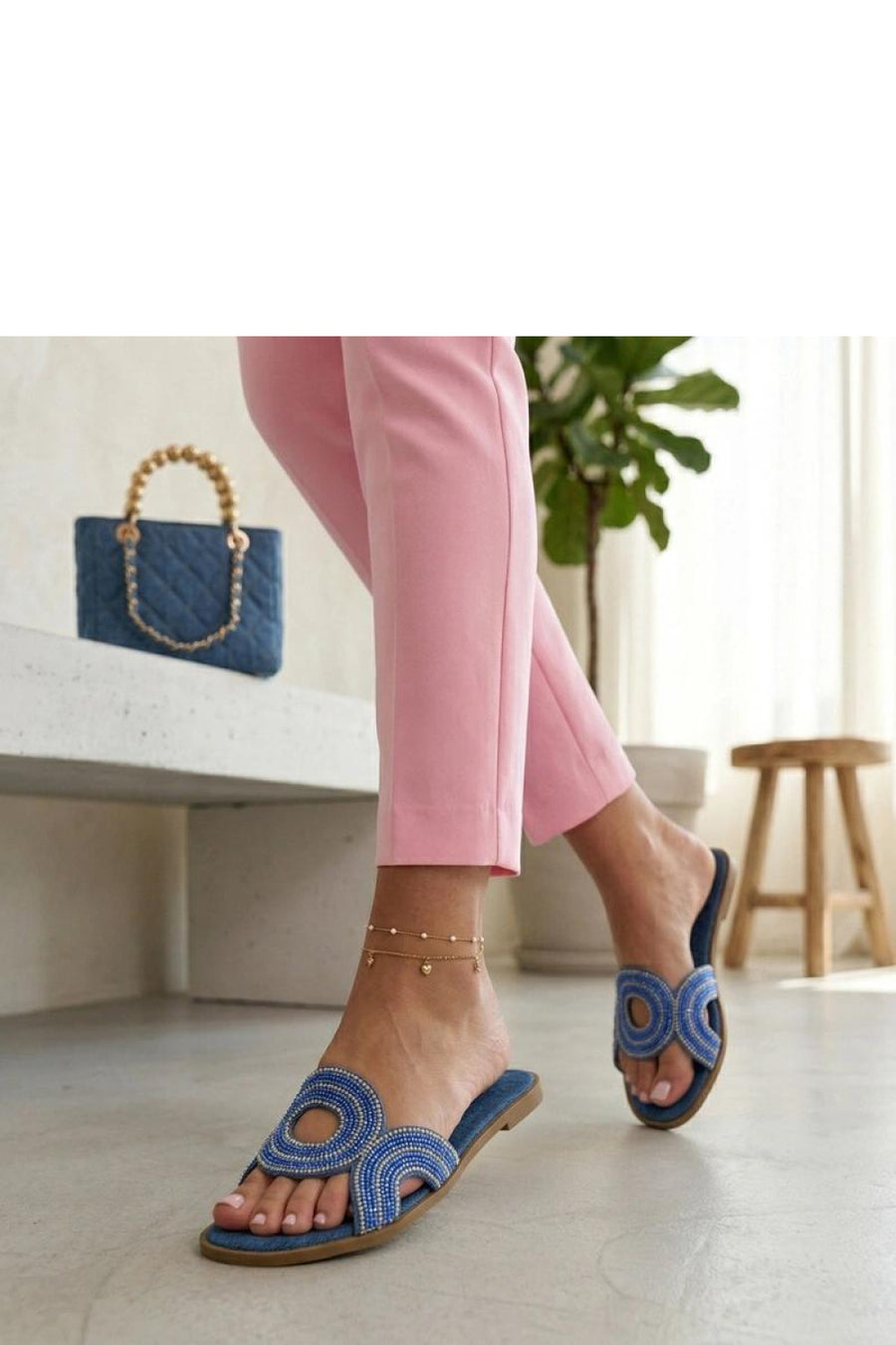 Solea Olivia Light Denim Blue Faux Leather Flip Flops