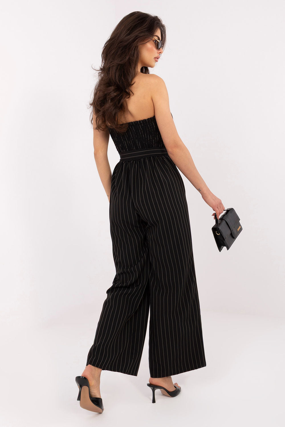 Italy Moda Black Striped Wide Leg Jumpsuit - view 3