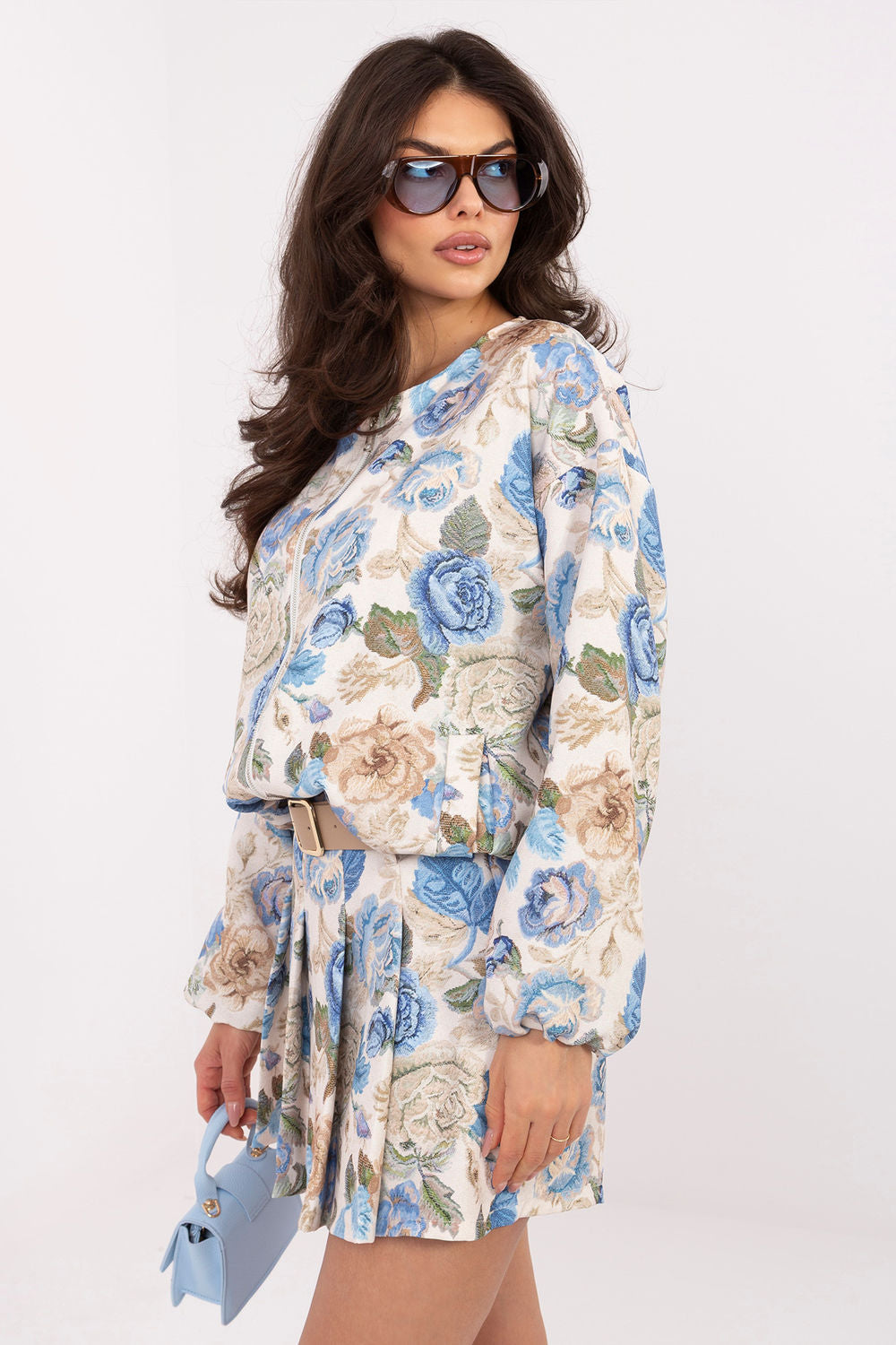 Italy Moda Blue Floral Pleated Skort - view 3