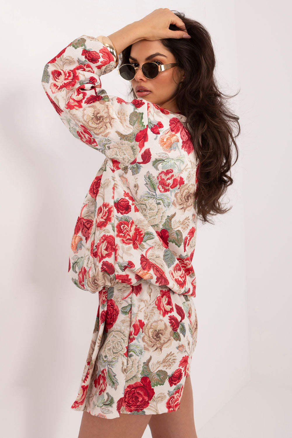 Italy Moda Red Floral Bodycon Jacket - view 2