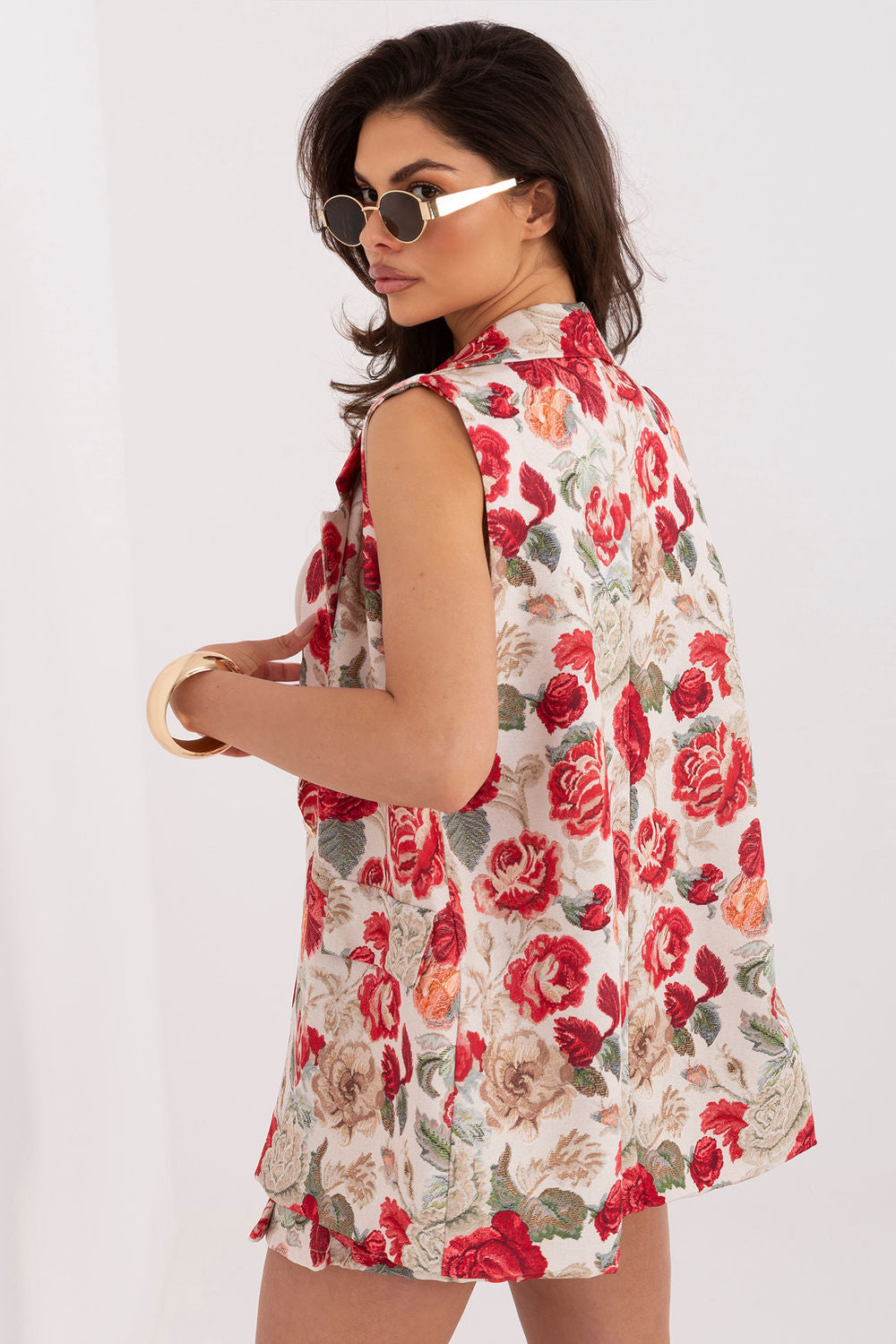 Italy Moda Red Floral Gilet - view 3