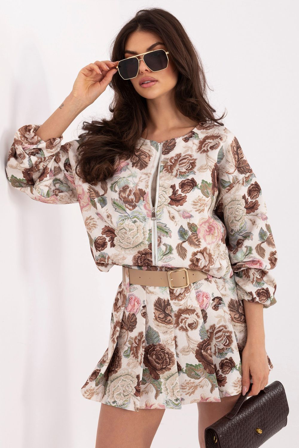 Italy Moda Brown Floral Pleated Skort - view 4