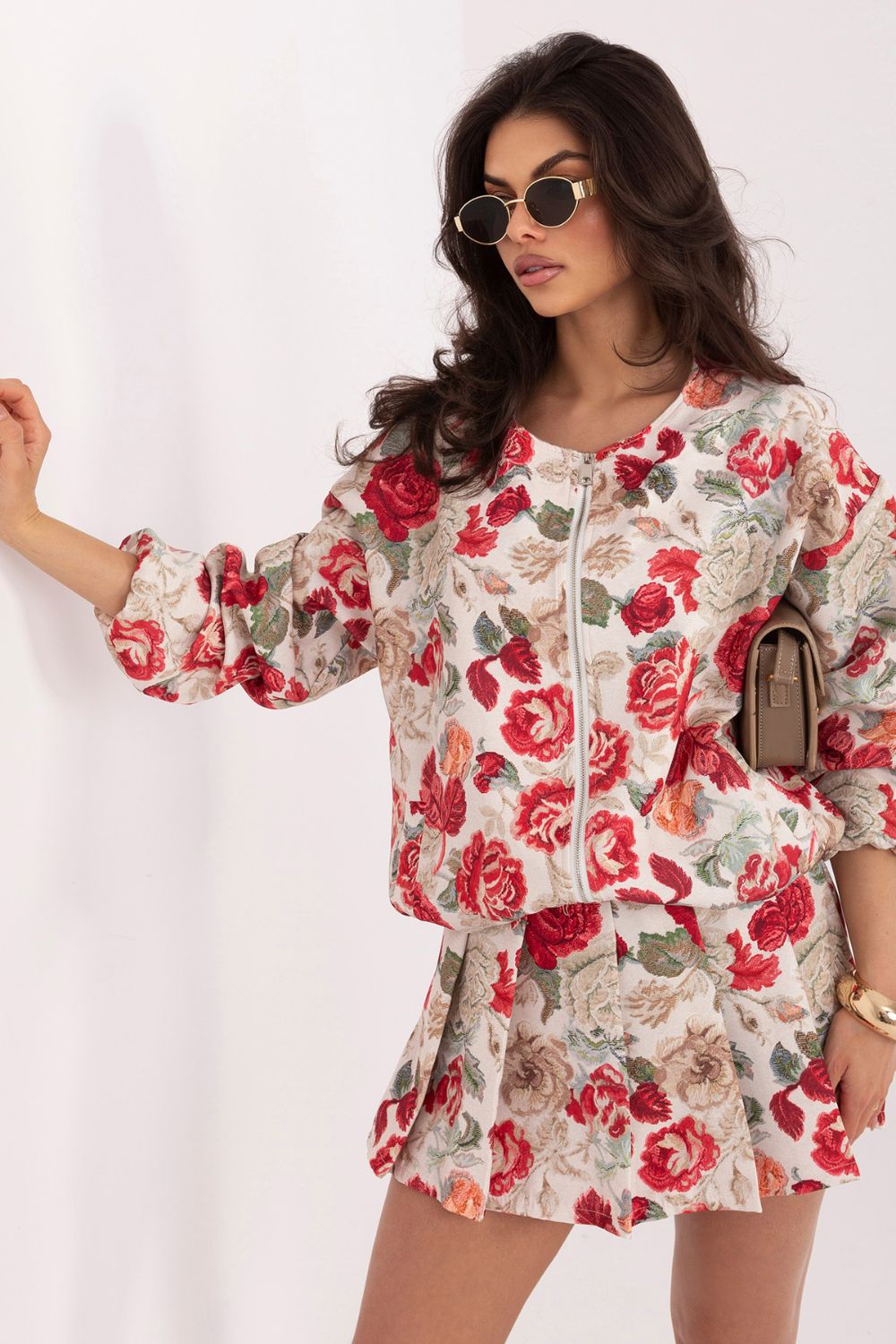 Italy Moda Red Floral Bodycon Jacket - view 4