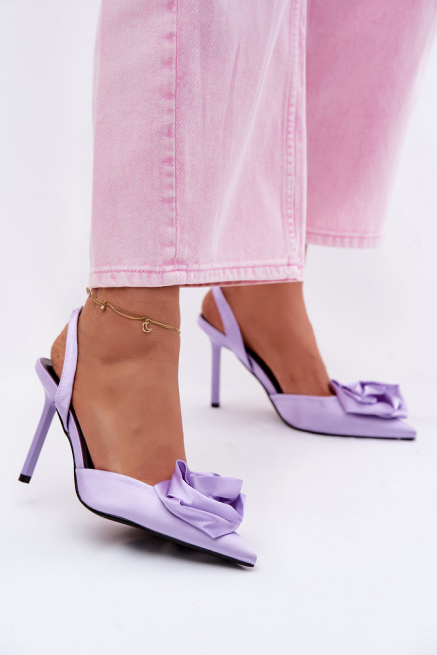 Step In Style Irina Violet Satin Heeled Sandals