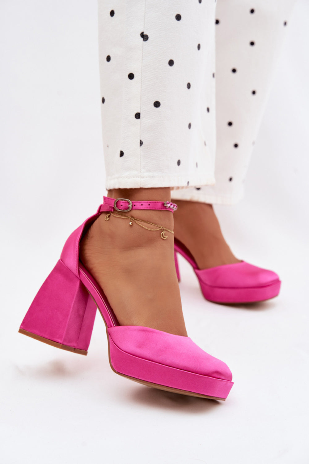 Step In Style Calistae Fuchsia Satin Stiletto Heeled Sandals