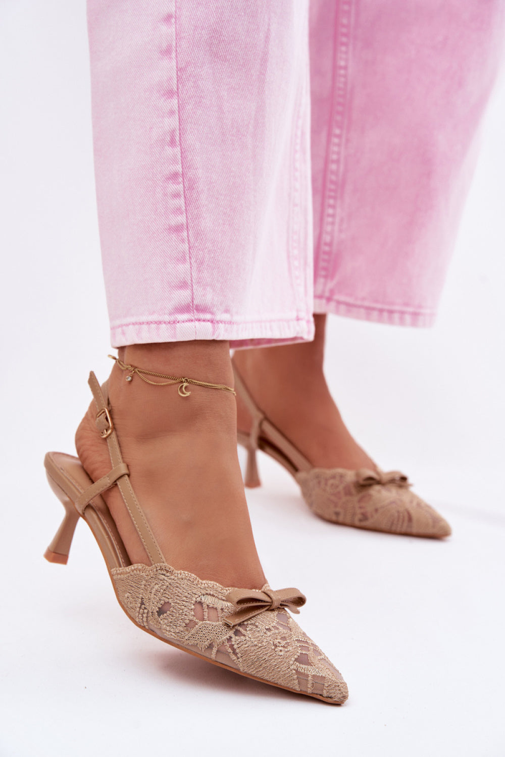 Step In Style Maribelle Beige Lace Heeled Sandals