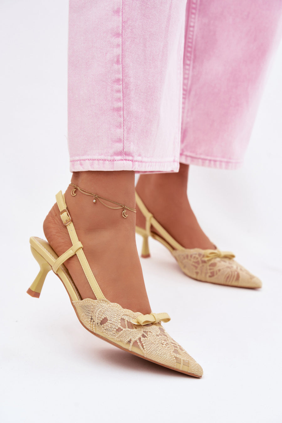 Step In Style Maribelle Yellow Lace Heeled Sandals
