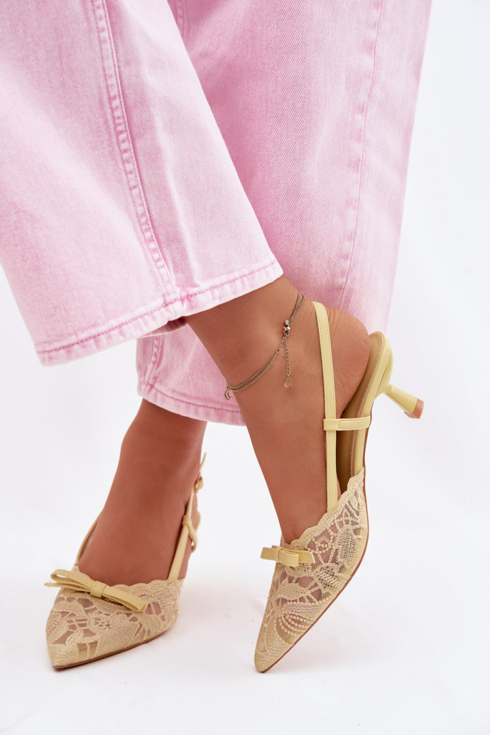 Step In Style Maribelle Yellow Lace Heeled Sandals - view 3