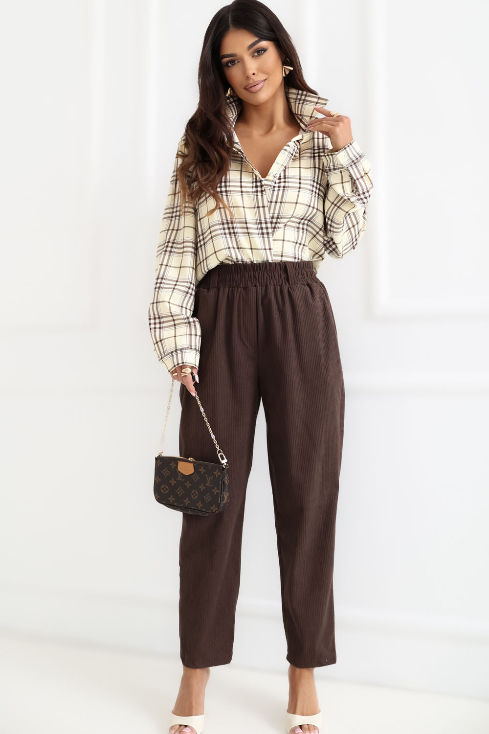 Rue Paris Dark Brown High Waisted Corduroy Trousers