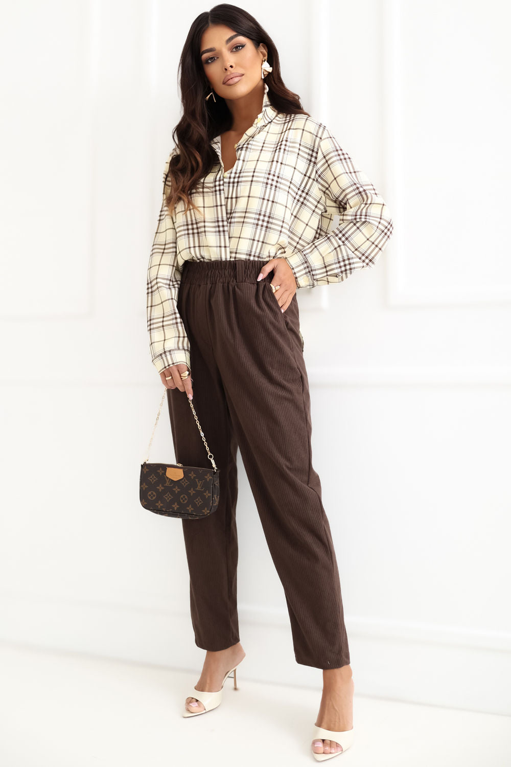 Rue Paris Dark Brown High Waisted Corduroy Trousers - view 3