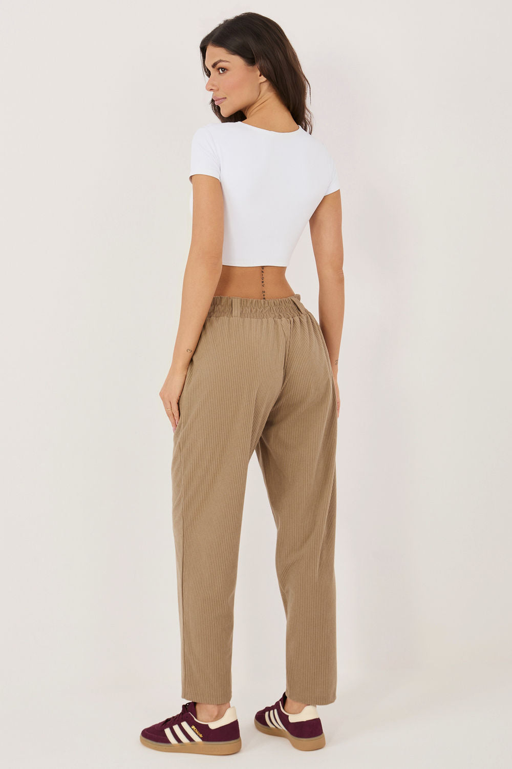 Rue Paris Dark Beige High Waisted Corduroy Trousers - view 3