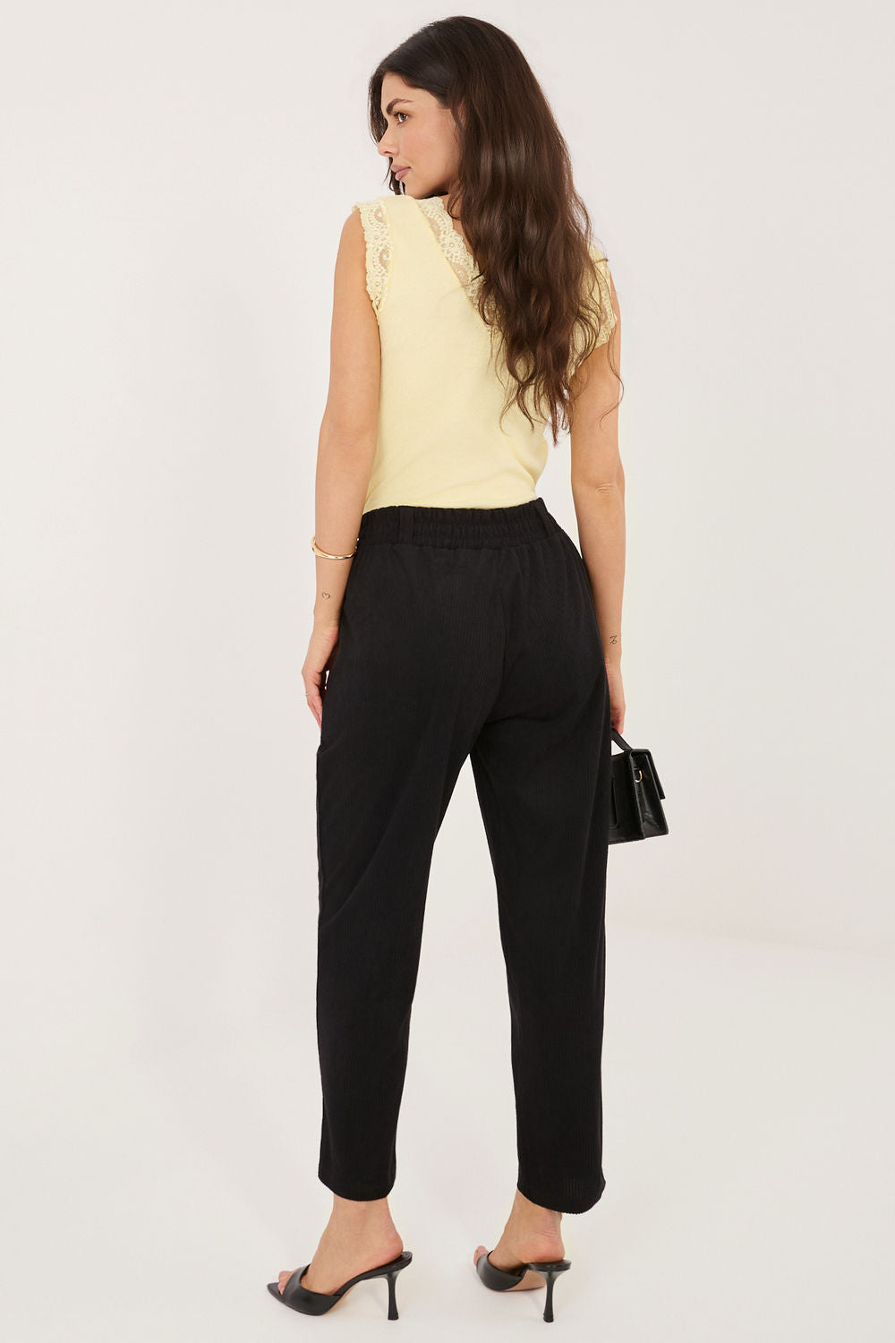 Rue Paris Black High Waisted Corduroy Trousers - view 3