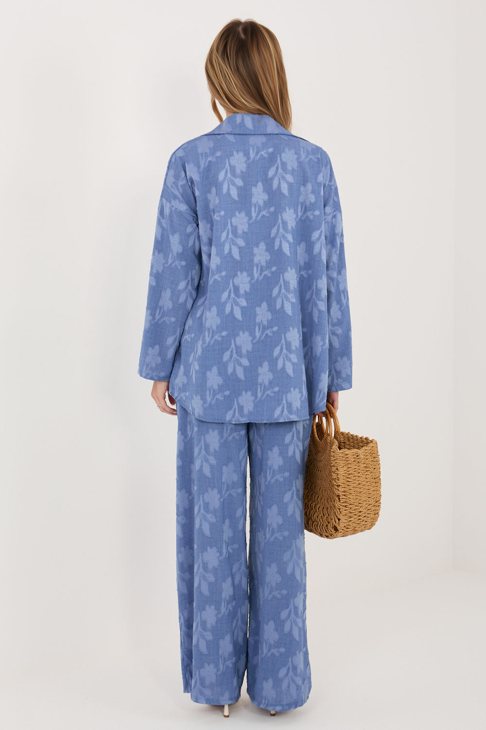 Rue Paris Blue Long Sleeve Co-Ord Set - view 3