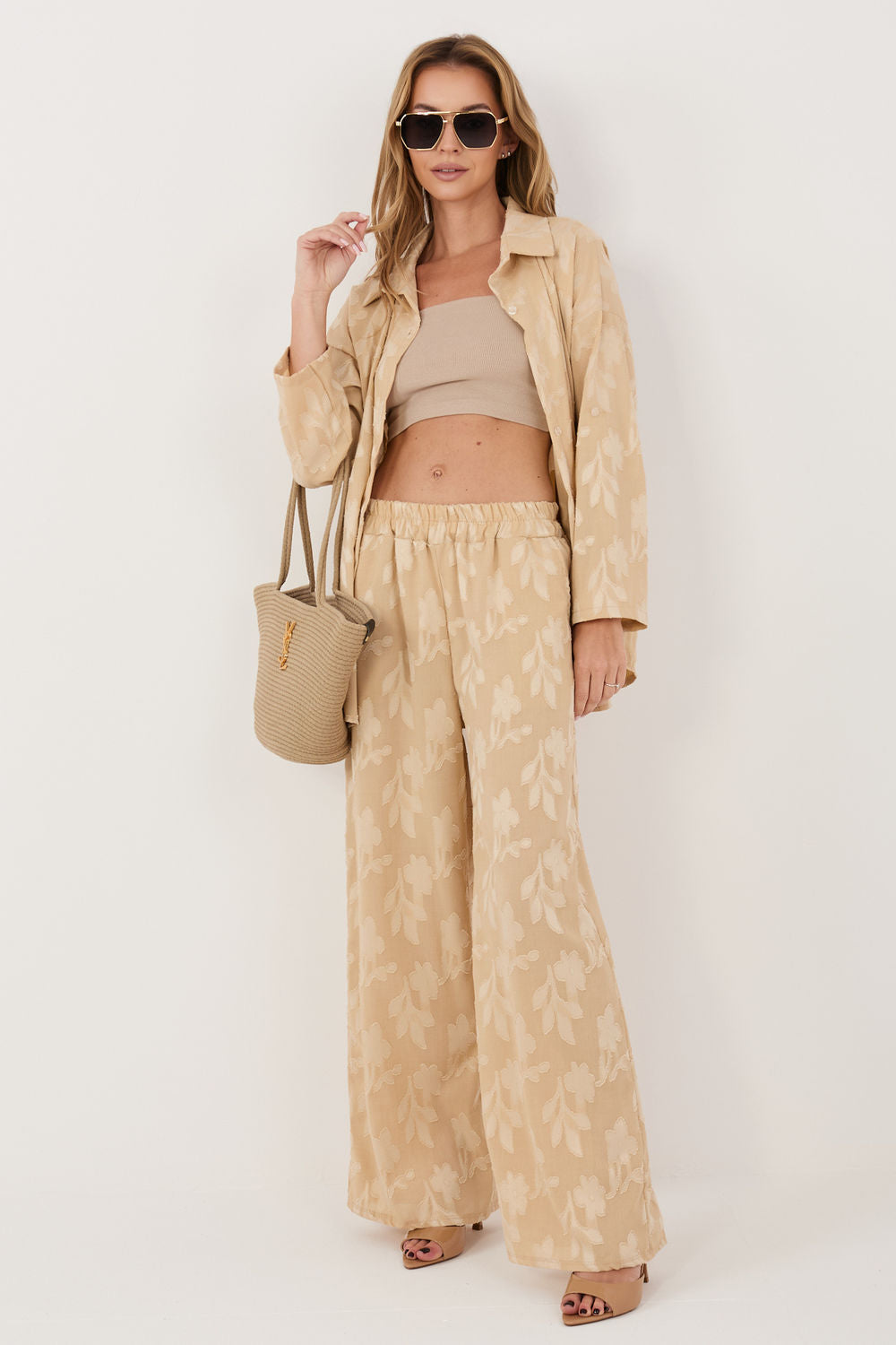 Rue Paris Beige Collared Long Sleeve Co-Ord Set