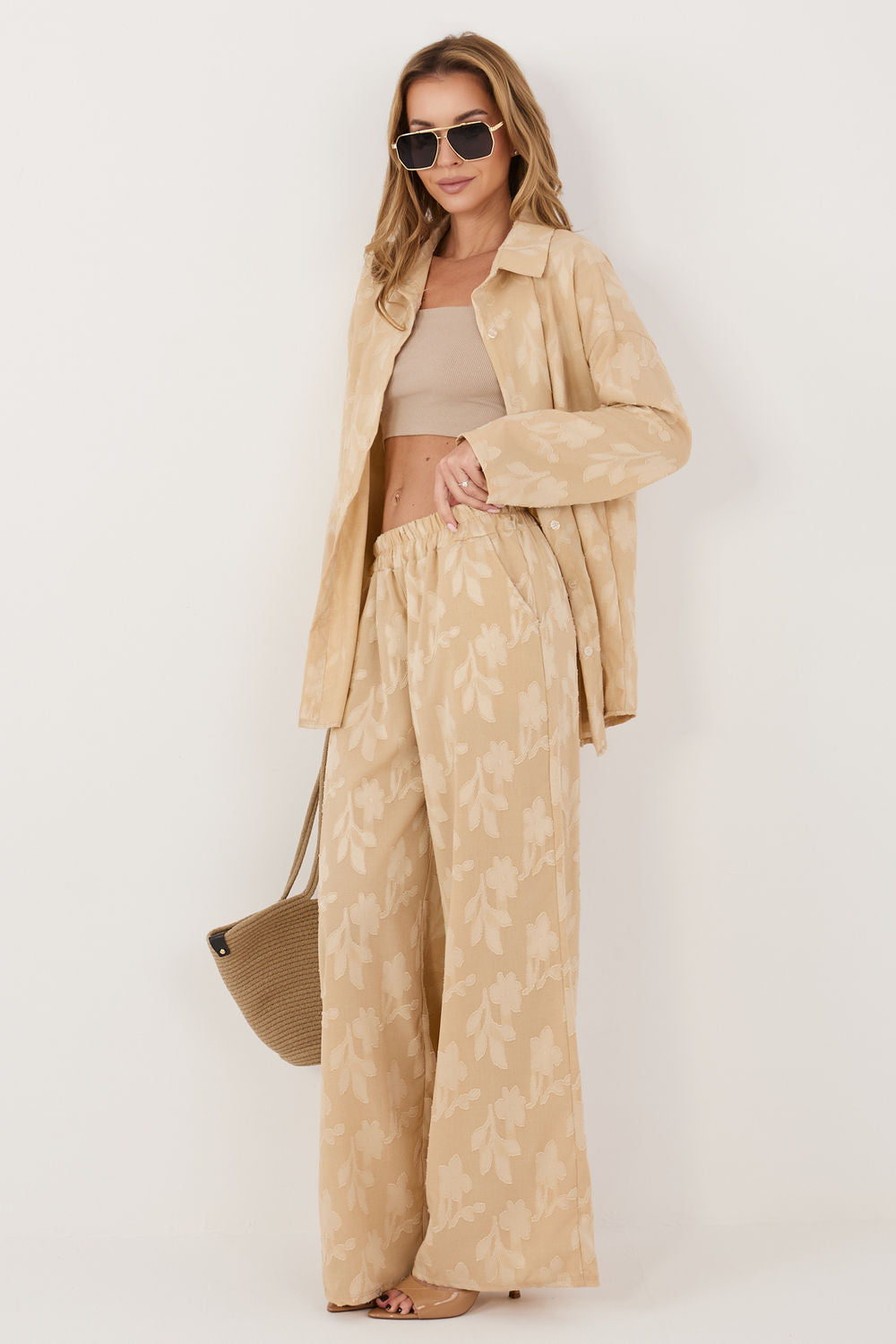Rue Paris Beige Collared Long Sleeve Co-Ord Set - view 2