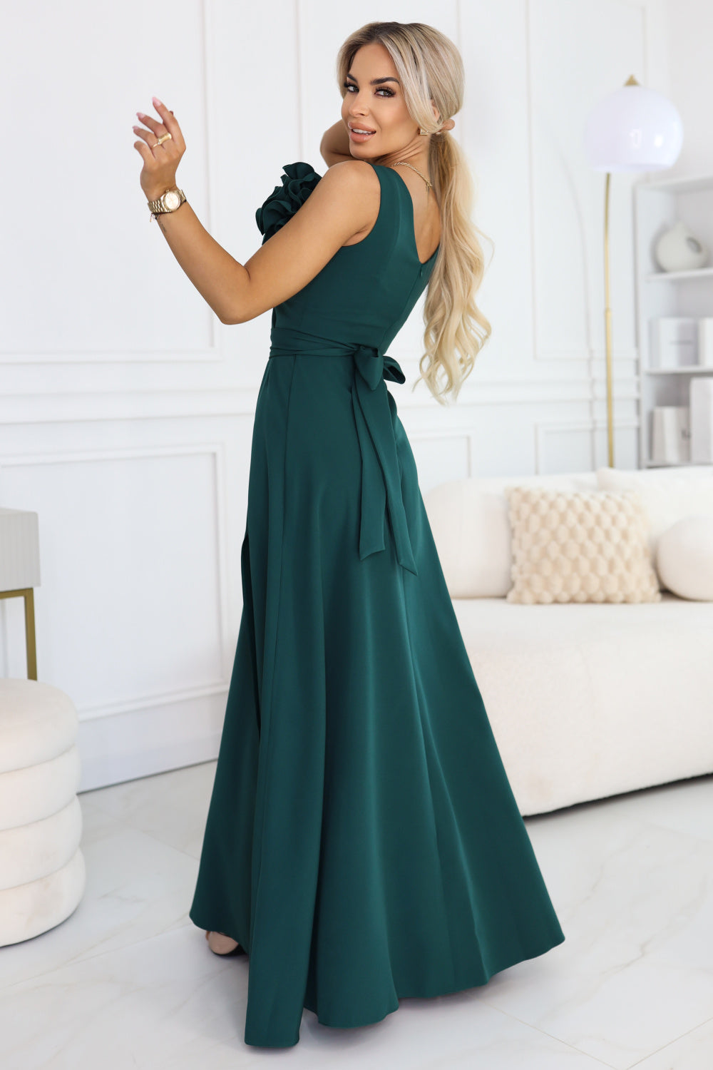Numoco Bottle Green Flared Maxi Dress - view 2