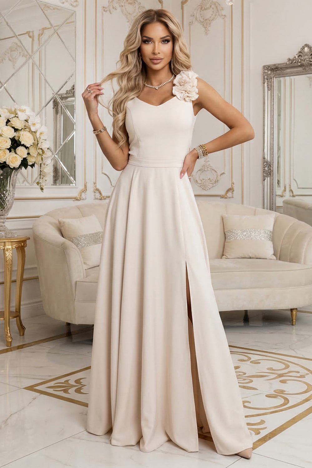 Numoco Beige Maxi Bodycon Evening Dress - view 2