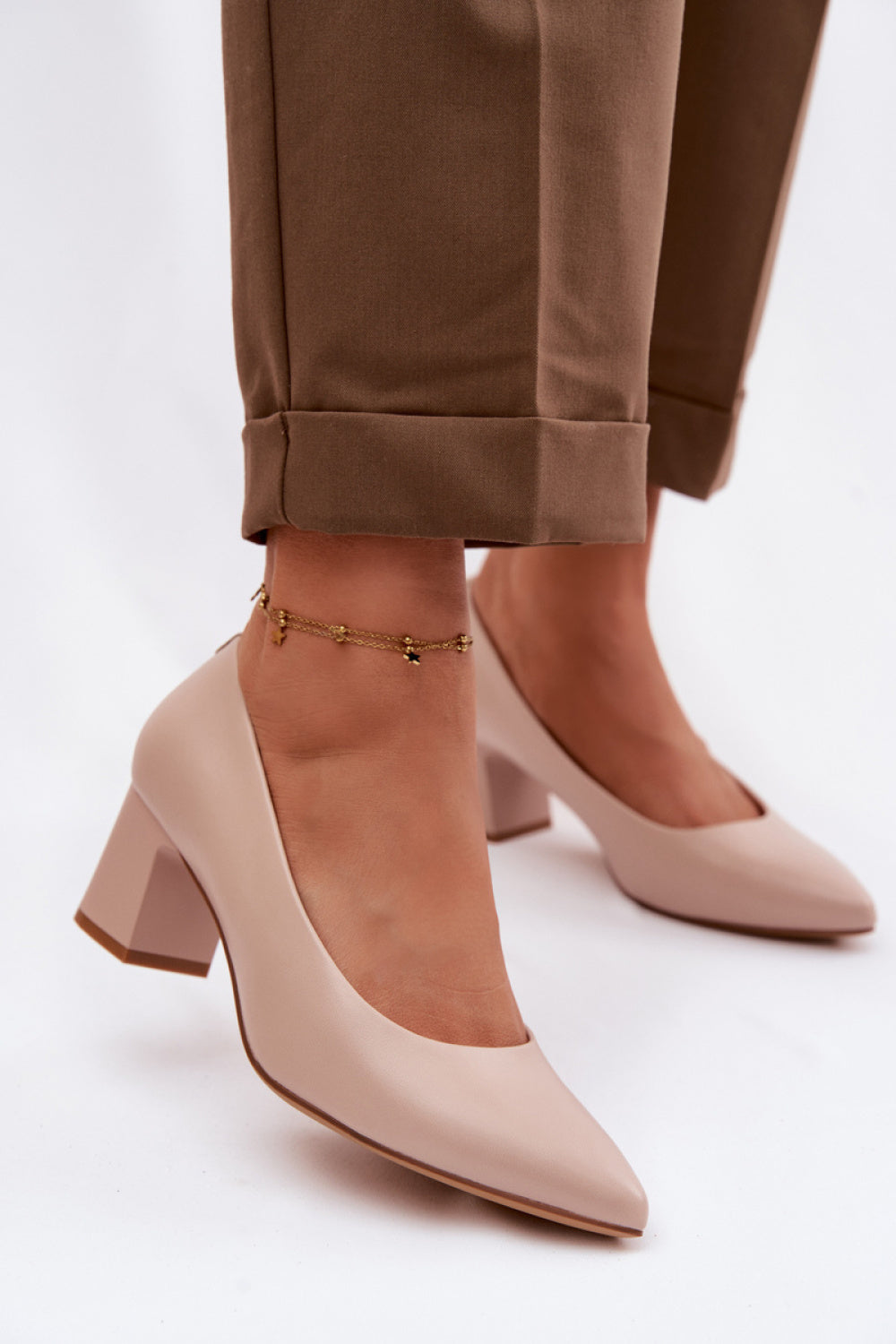 Step In Style Sergio Leone Pink Faux Leather Block Heel Court Shoes
