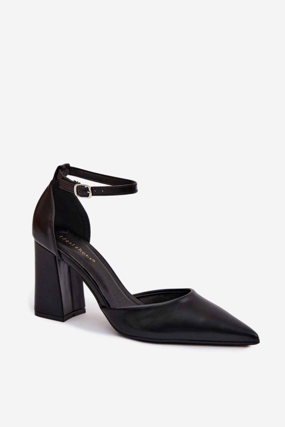 Step In Style Selvra Black Faux Leather Block Heel Court Shoes - view 2