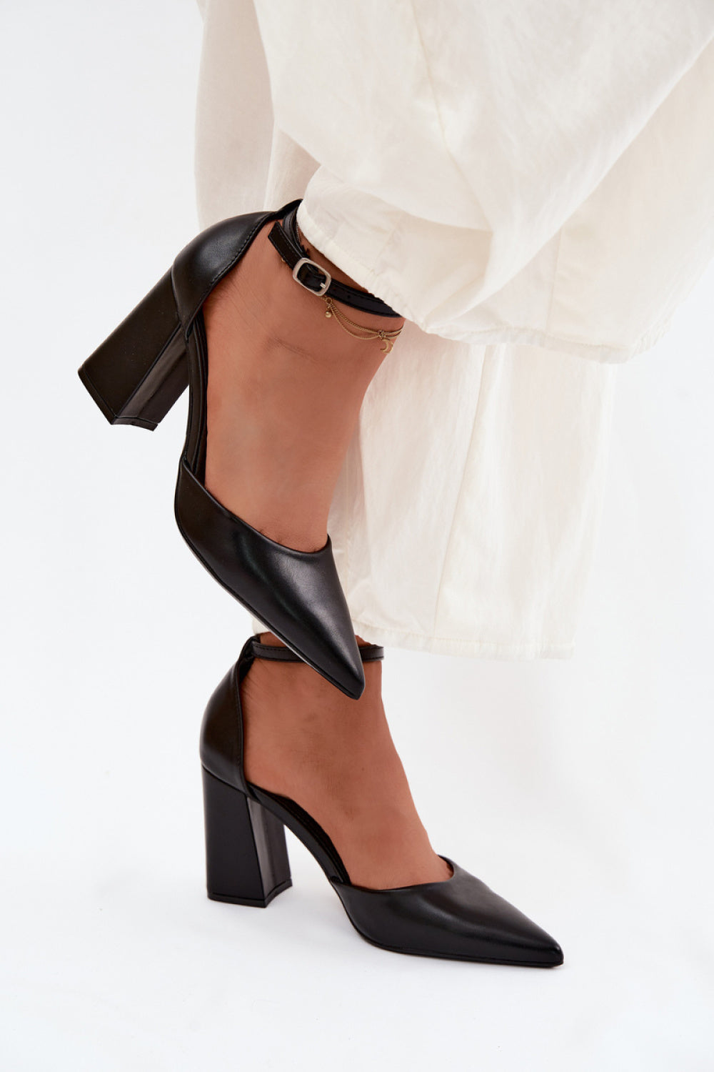 Step In Style Selvra Black Faux Leather Block Heel Court Shoes - view 3