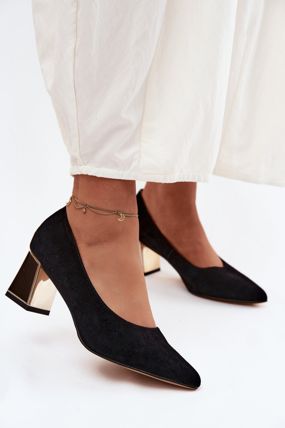 Step In Style Vinceza Black Suede Block Heel Court Shoes