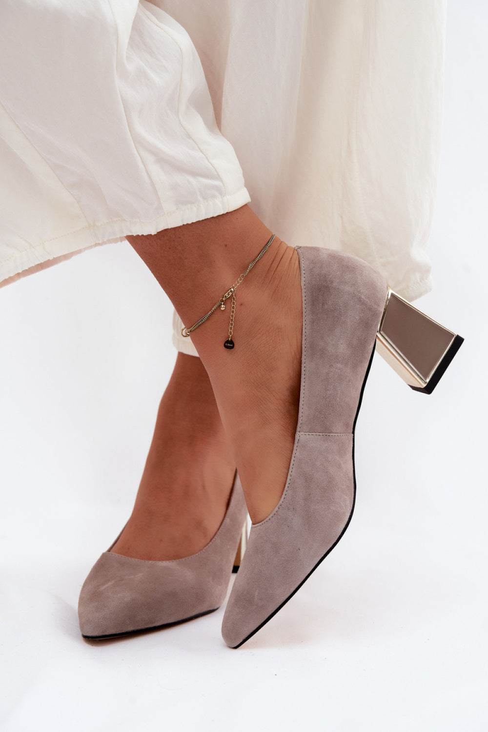Step In Style Vinceza Beige Suede Block Heel Court Shoes - view 3