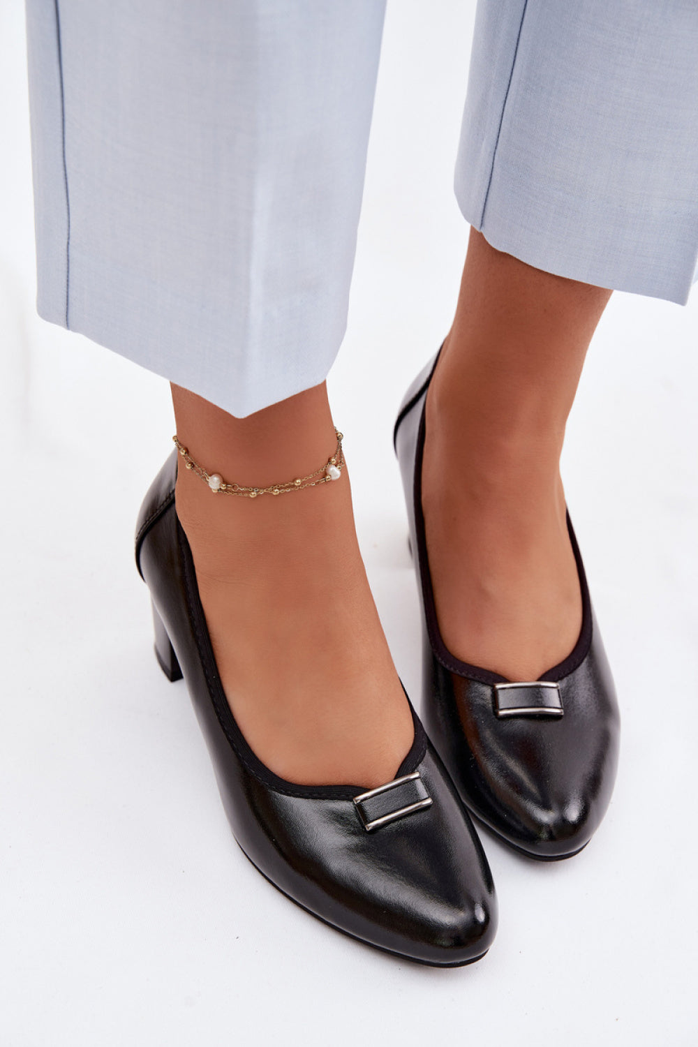 Step In Style Vinceza Black Faux Leather Block Heel Court Shoes - view 3