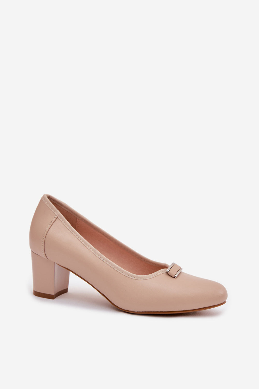Step In Style Vinceza Beige Faux Leather Block Heel Court Shoes - view 2