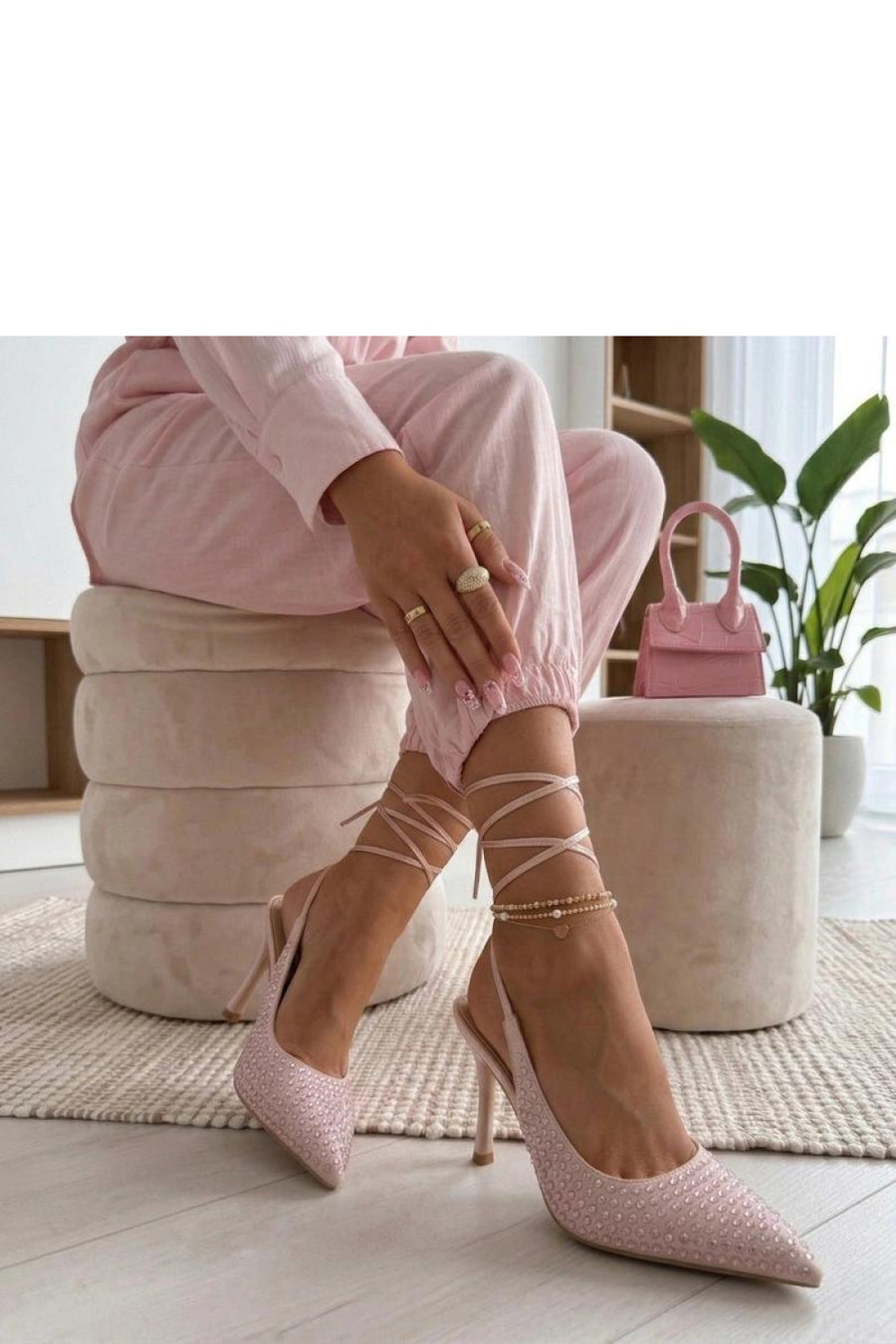 Solea Edith Pink Faux Leather Lace Up Strappy High Heels