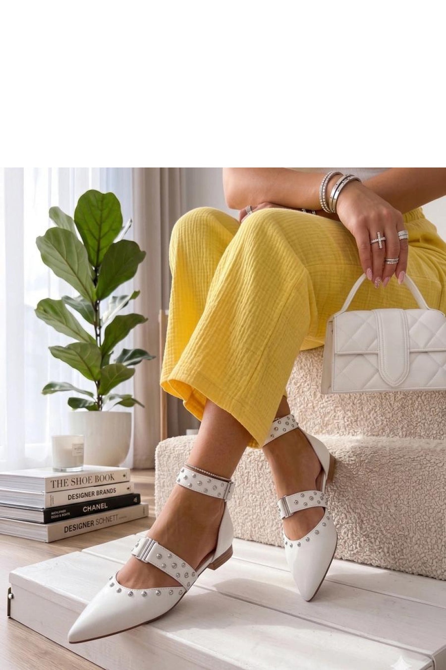 Solea Clarisse White Faux Leather Flat Ballet Flats