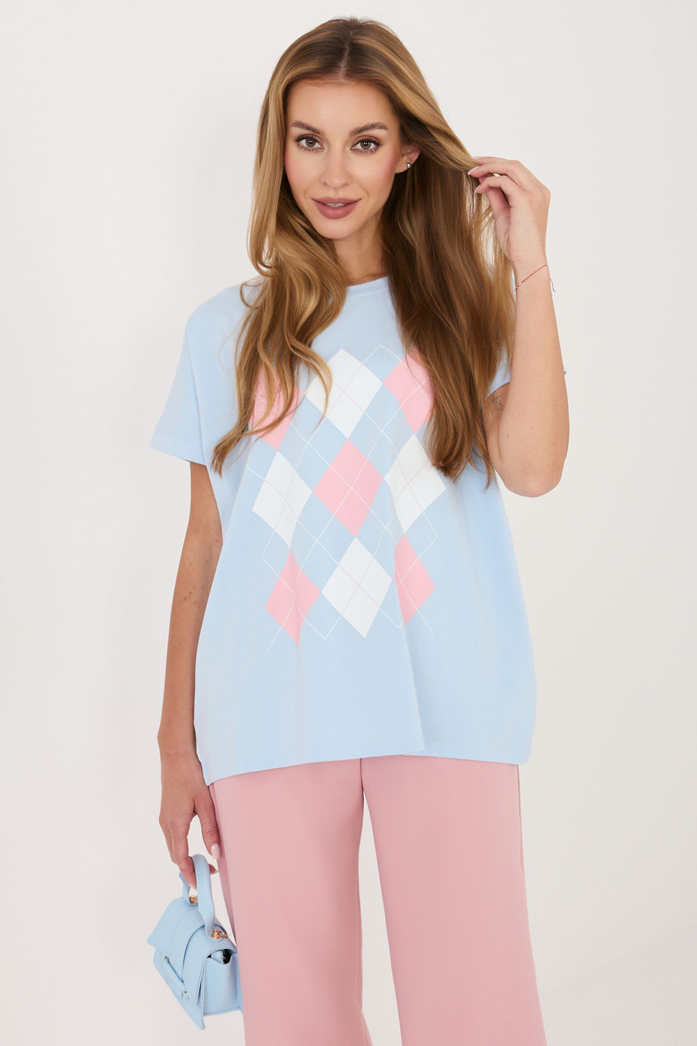 Relevance Light Blue Round Neck Short Sleeve Cotton Blouse