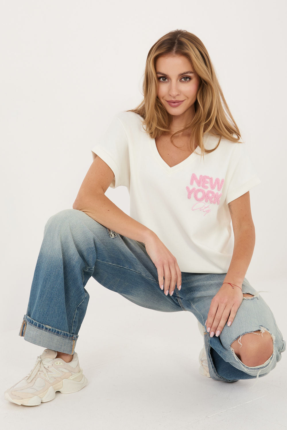 Relevance Ecru V-Neck Short Sleeve Blouse