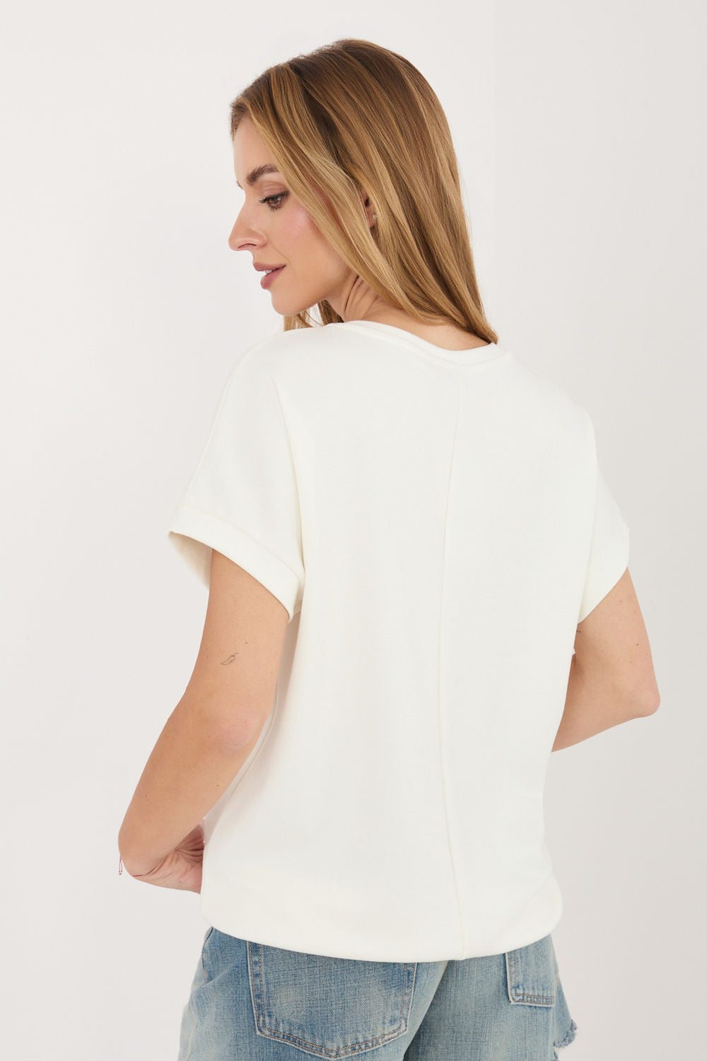 Relevance Ecru V-Neck Short Sleeve Blouse - view 3