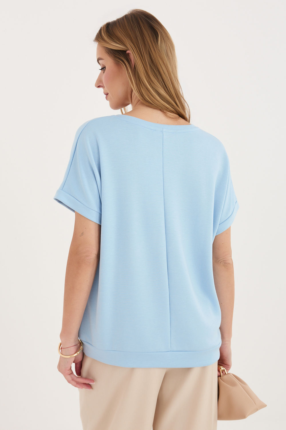 Relevance Light Blue V-Neck Short Sleeve Blouse - view 3