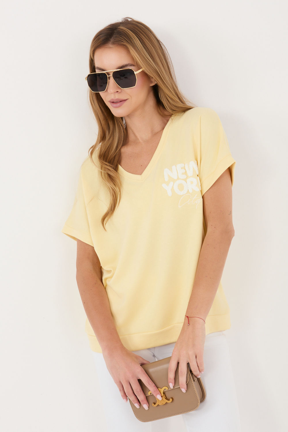 Relevance Light Yellow Bodycon V-Neck Blouse