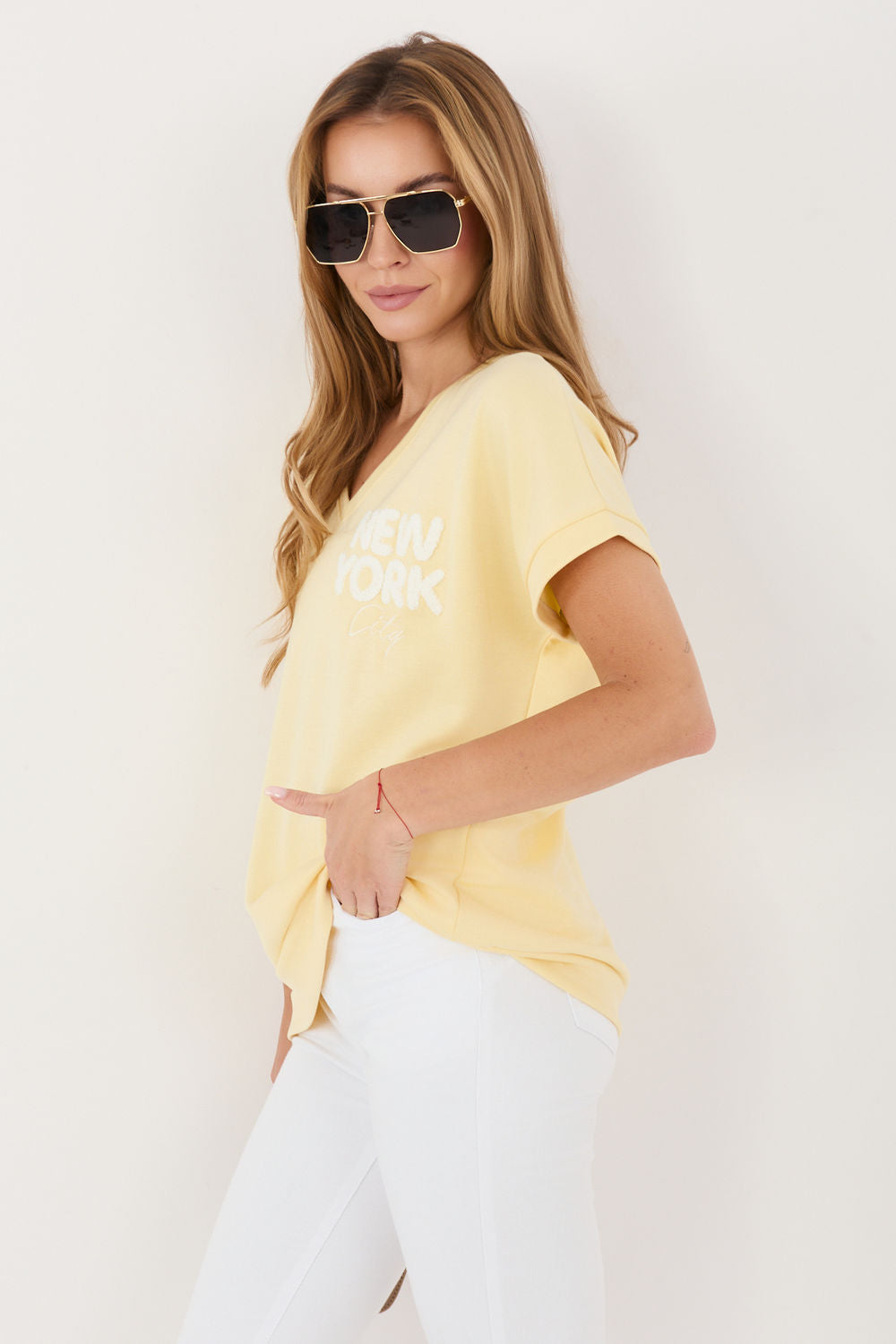 Relevance Light Yellow Bodycon V-Neck Blouse - view 2