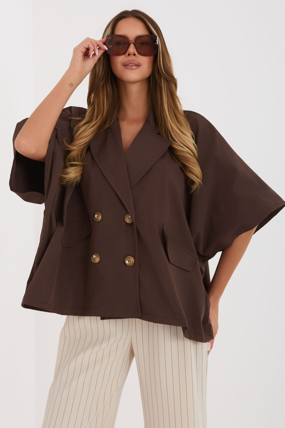 Rue Paris Brown Loose Fit Coat