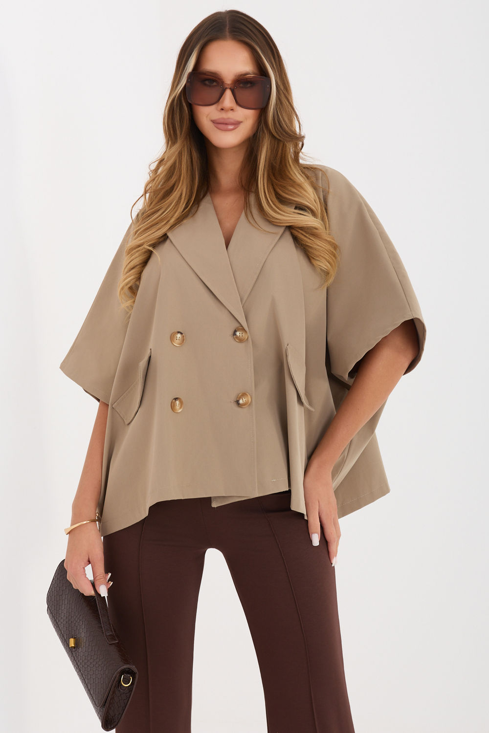 Rue Paris Dark Beige Collared Coat