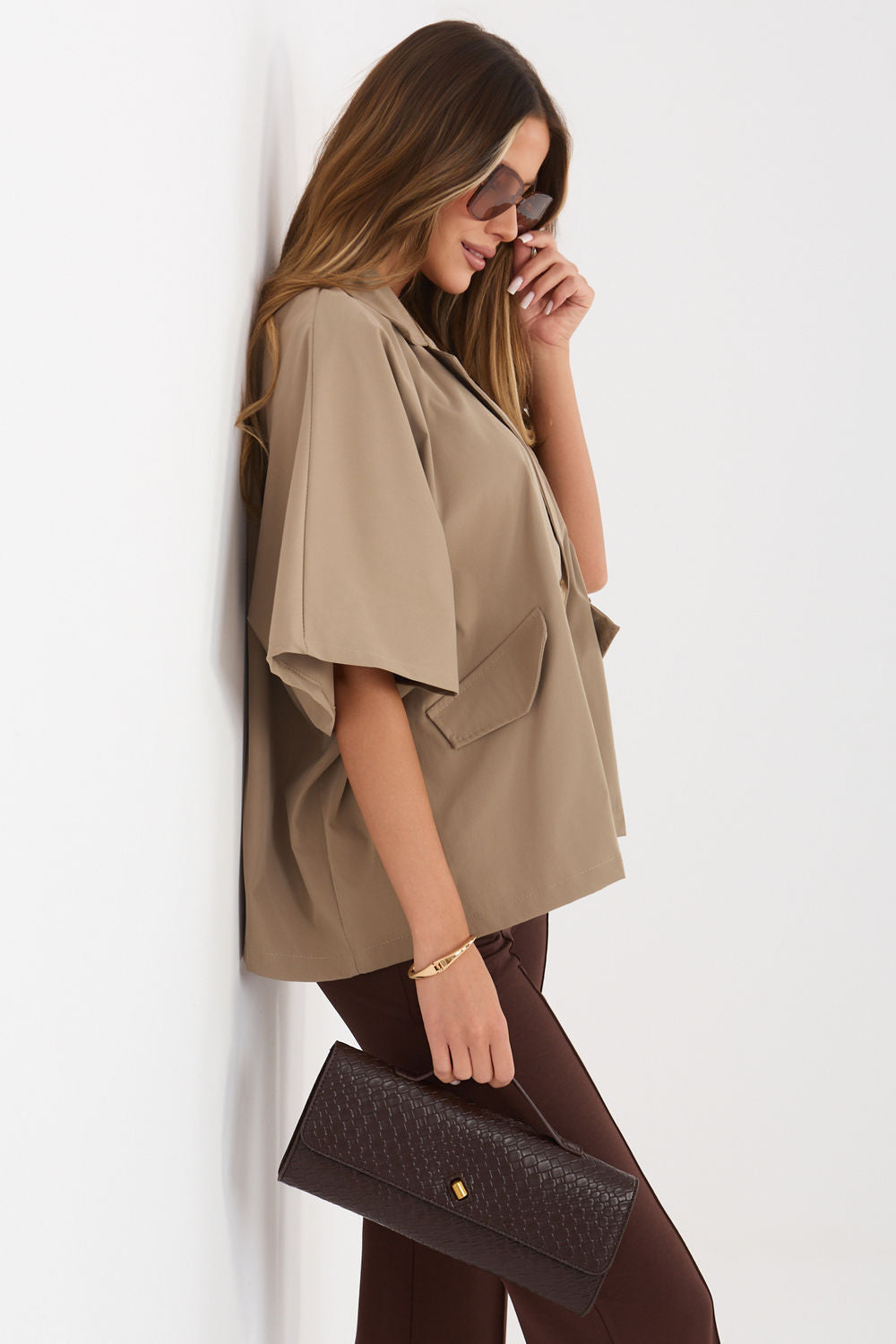 Rue Paris Dark Beige Collared Coat - view 3