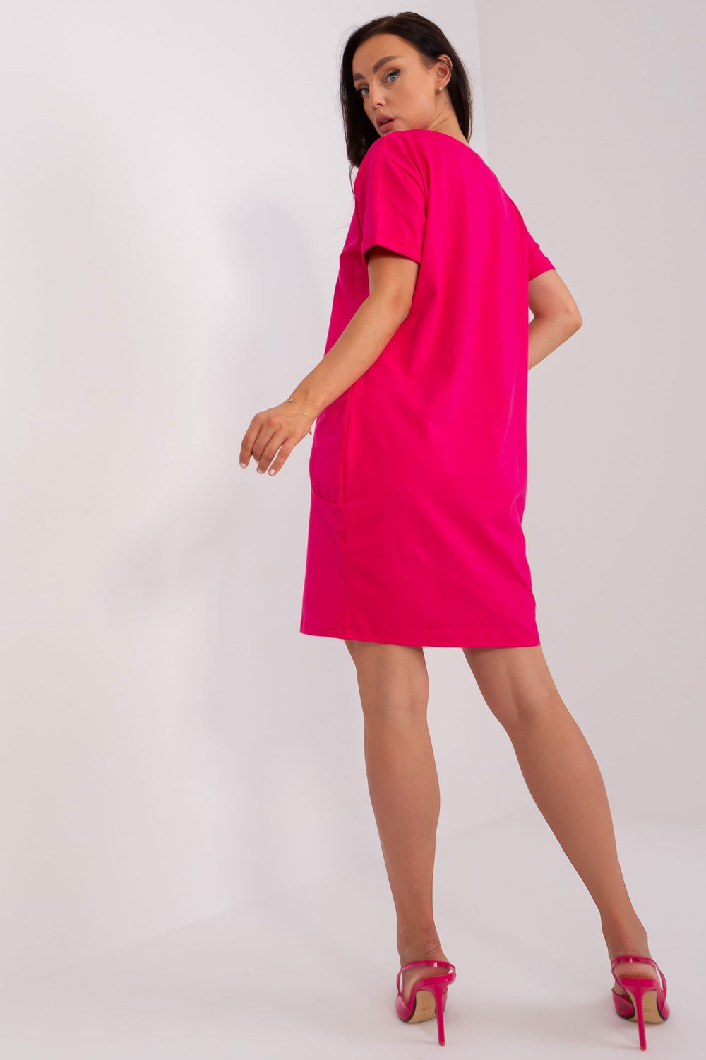 Rue Paris Fuchsia Bodycon Short Sleeve Dress - view 3