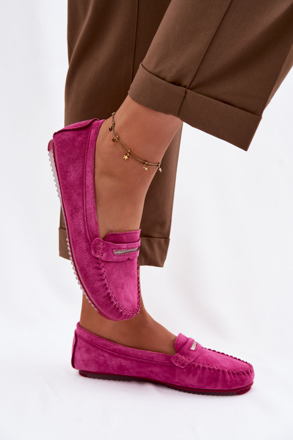 Step In Style Fuchsia Suede Moccasins