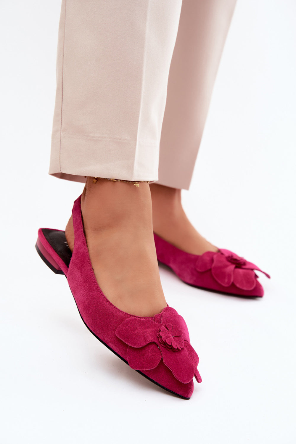 Step In Style Vinceza Fuchsia Suede Flat Sandals