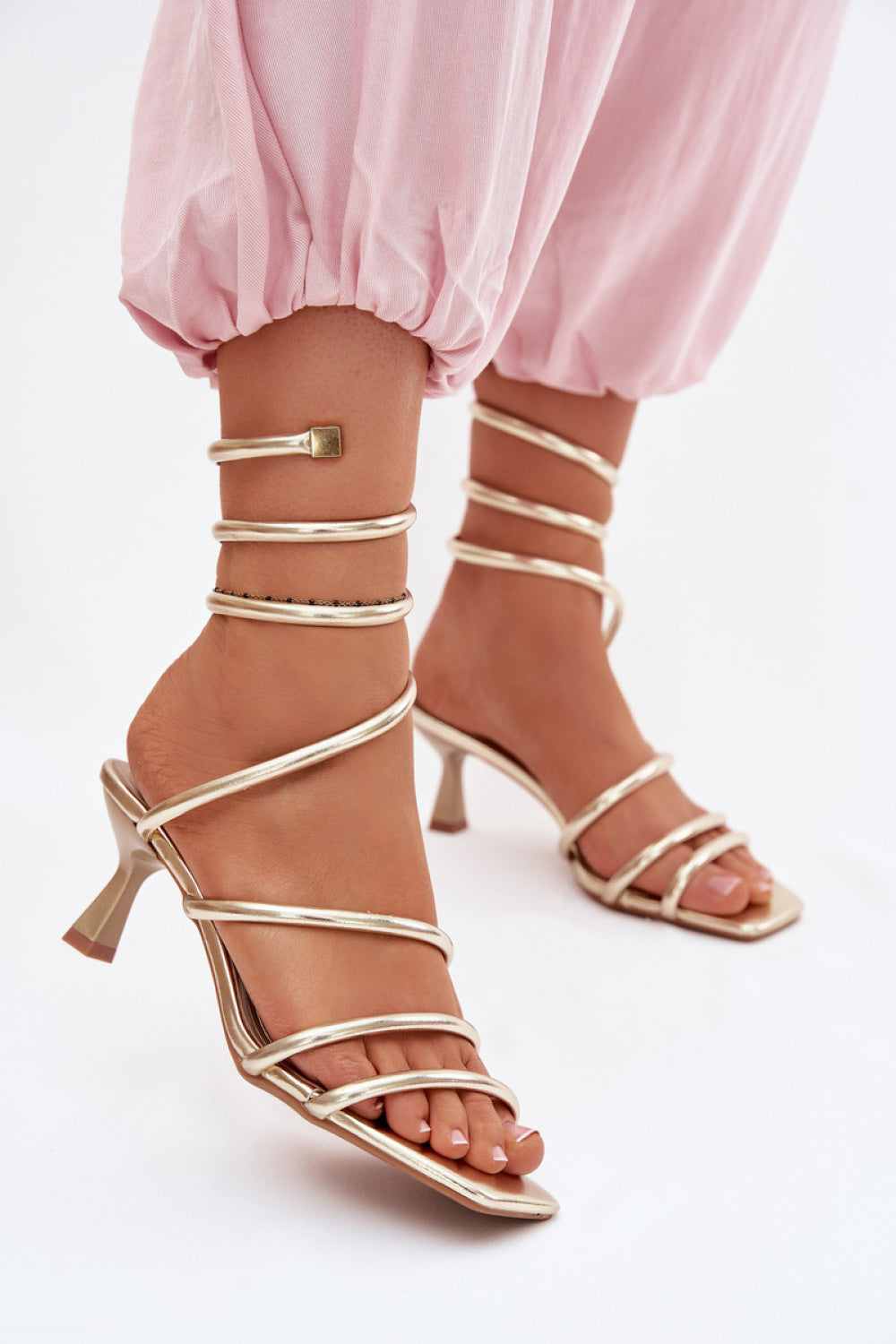 Step In Style Samara Gold Faux Leather Heeled Sandals