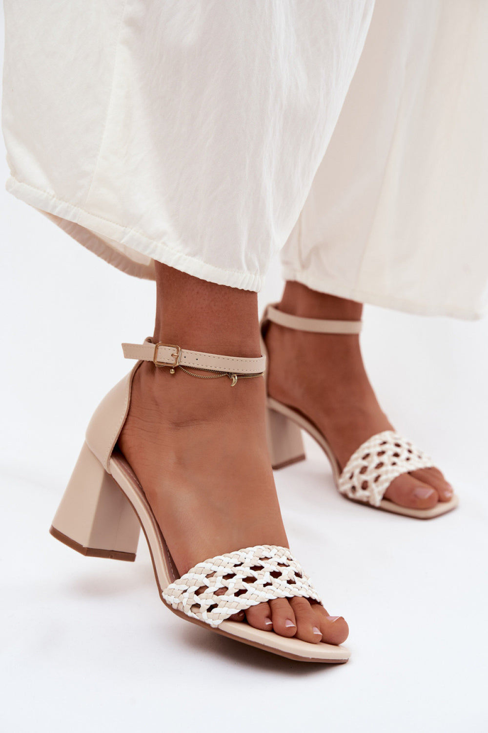Step In Style Felena Light Beige Faux Leather Heeled Sandals